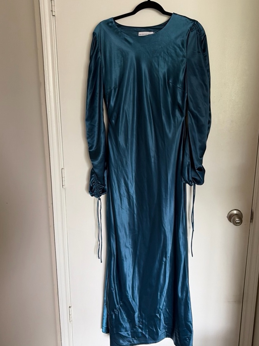 Long Sleeve Teal Satin Maxi Dress